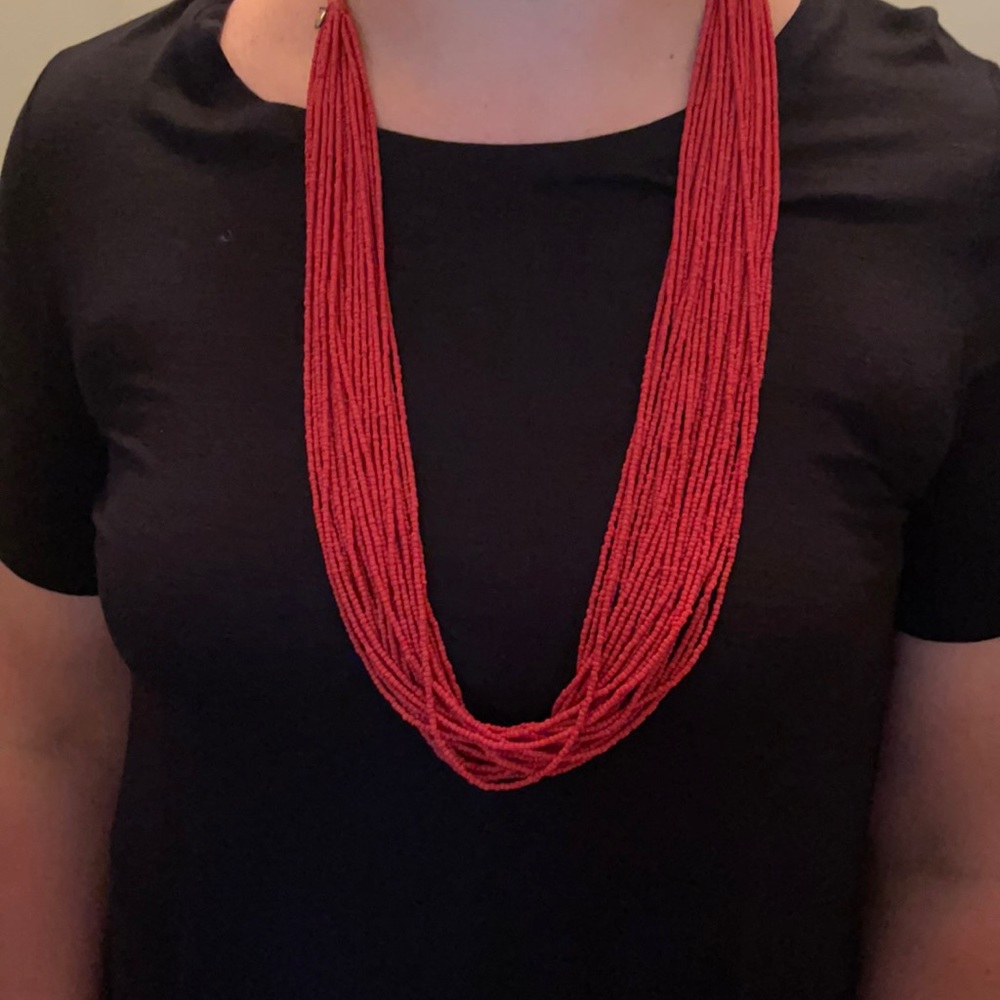 Red Layered Beaded Necklace